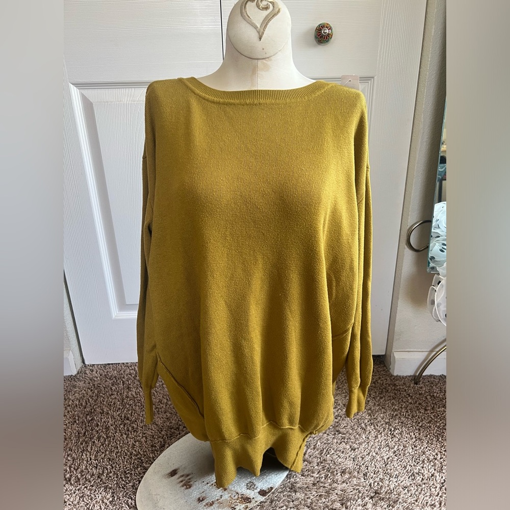 Anthropologie Olive Green Oversized Long Sweater back pleats